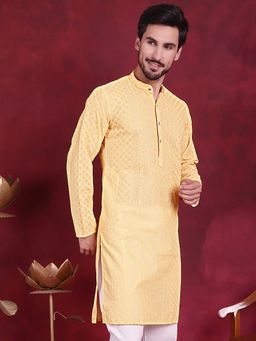 Jompers - Men Beige Georgette Embroidered Straight Kurta