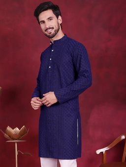 Jompers - Men Blue Georgette Embroidered Straight Kurta