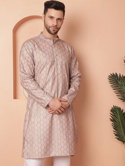Jompers - Men Mauve Cotton Floral Straight Kurta