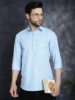Jompers - Men Blue Cotton Blend Solid Straight Kurta