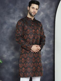 Jompers - Men Bronze Silk Blend Geometric Straight Kurta