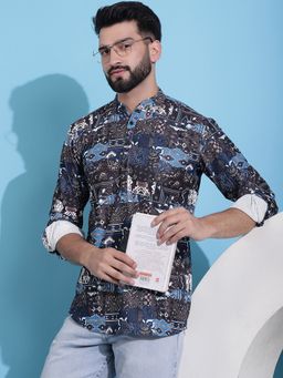Jompers - Men Black Corduroy Paisley Straight Kurta