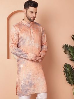 Jompers - Men Peach Cotton Geometric Straight Kurta