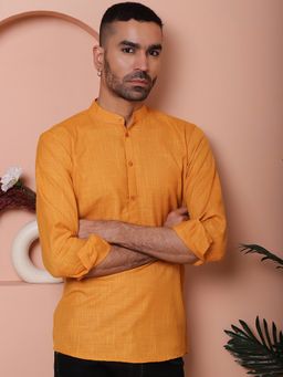 Jompers - Men Mustard Pure Cotton Woven Straight Kurta