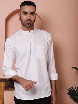 Jompers - Men White Pure Cotton Woven Straight Kurta