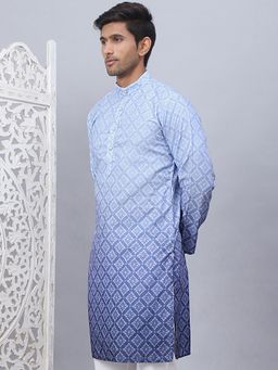 Jompers - Men Blue Cotton Floral Straight Kurta