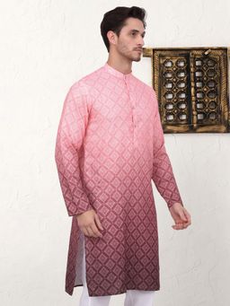 Jompers - Men Coral Cotton Floral Straight Kurta