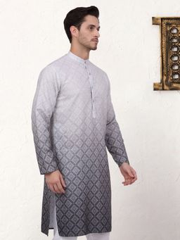 Jompers - Men Grey Cotton Floral Straight Kurta