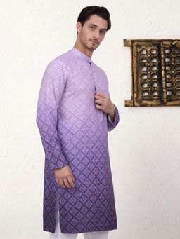 Jompers - Men Purple Cotton Floral Straight Kurta