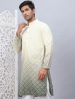 Jompers - Men Yellow Cotton Floral Straight Kurta