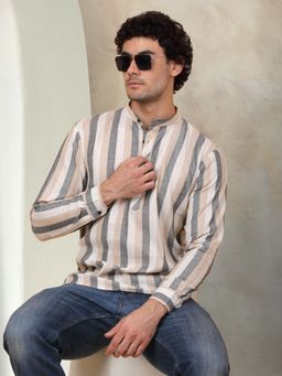Jompers - Men Grey Cotton Stripes Straight Kurta