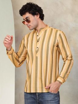 Jompers - Men Yellow Cotton Stripes Straight Kurta
