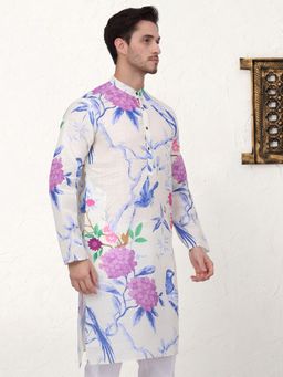 Jompers - Men Blue Cotton Animal Print Straight Kurta