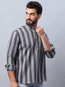 Jompers - Men Grey Cotton Woven Straight Kurta