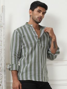 Jompers - Men Olive Cotton Woven Straight Kurta