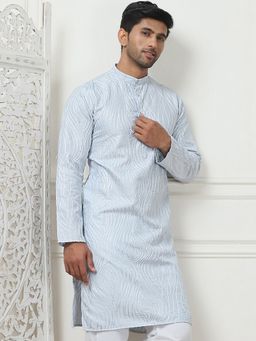 Jompers - Men Blue Cotton Embroidered Straight Kurta