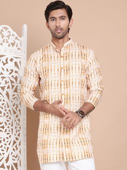 Jompers - Men Mustard Cotton Abstract Straight Kurta