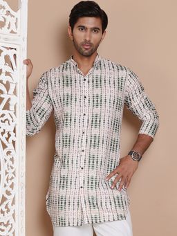 Jompers - Men Olive Cotton Abstract Straight Kurta