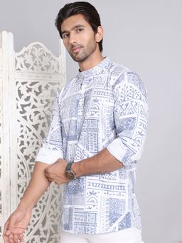 Jompers - Men Blue Cotton Geometric Straight Kurta