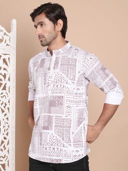 Jompers - Men Brown Cotton Geometric Straight Kurta