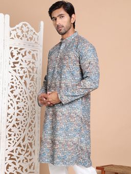 Jompers - Men Olive Cotton Abstract Straight Kurta