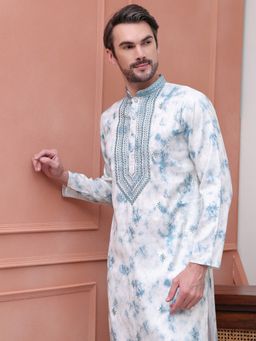Jompers - Men Blue Cotton Embroidered Straight Kurta