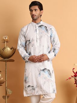 Jompers - Men Blue Cotton Abstract Straight Kurta