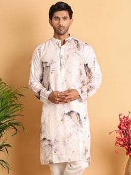 Jompers - Men Brown Cotton Abstract Straight Kurta