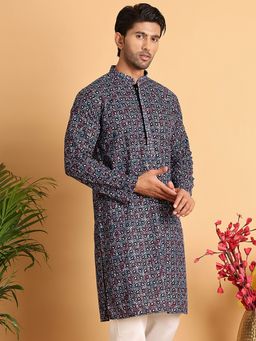 Jompers - Men Multi-Color Viscose Rayon Embroidered Straight Kurta