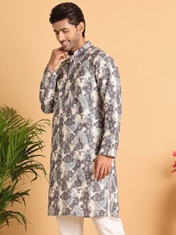 Jompers - Men Grey Cotton Embroidered Straight Kurta