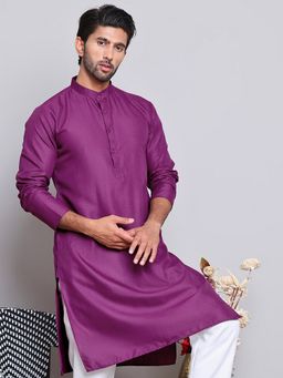 Jompers - Men Purple Solid Cotton Kurta