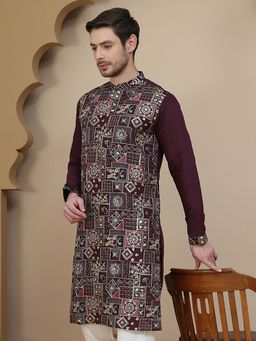 Jompers - Men Maroon Embroidered Straight Kurta