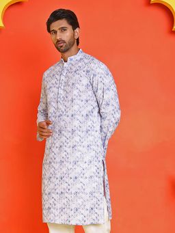 Jompers - Men White Sequin Embroidered Pure Cotton Kurta