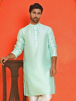 Jompers - Men Green Solid Dupion Silk Kurta