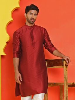 Jompers - Men Maroon Solid Dupion Silk Kurta