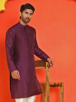 Jompers - Men Purple Solid Dupion Silk Kurta