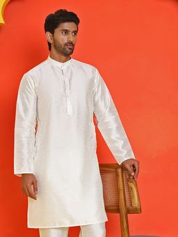Jompers - Men White Solid Dupion Silk Kurta