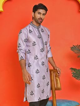 Jompers - Men Lavender Chikankari Embroidered Kurta