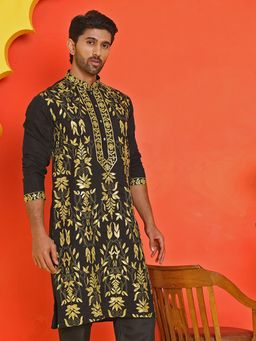 Jompers - Men Black Embroidered and Sequins Kurta