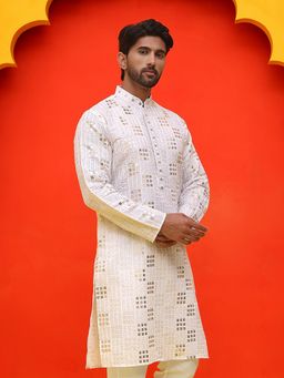 Jompers - Men White Embroidered and Sequins Kurta