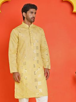 Jompers - Men Yellow Embroidered and Sequins Kurta