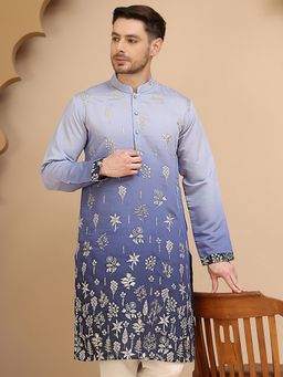 Jompers - Men Blue Ombre and Embroidered Kurta