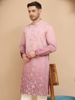 Jompers - Men Pink Ombre and Embroidered Kurta