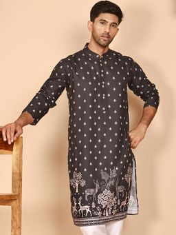 Jompers - Men Black Ethnic Printed Kurta