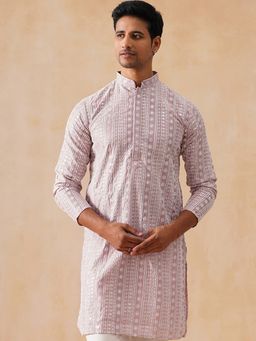 Jompers - Men Pink Embroidered Silk Blend Kurta