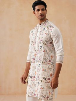 Jompers - Men White Embroidered Silk Blend Kurta