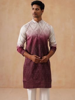Jompers - Men Maroon Embroidered Silk Blend Kurta
