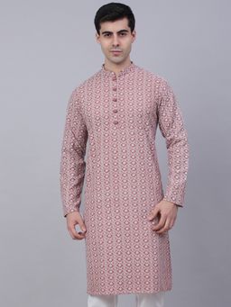 Jompers - Men Coral Cotton Embroidered Straight Kurta