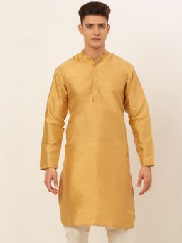 Jompers - Men Gold Dupion Solid Straight Kurta