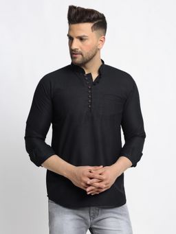 Jompers - Men Black Cotton Solid Straight Kurta